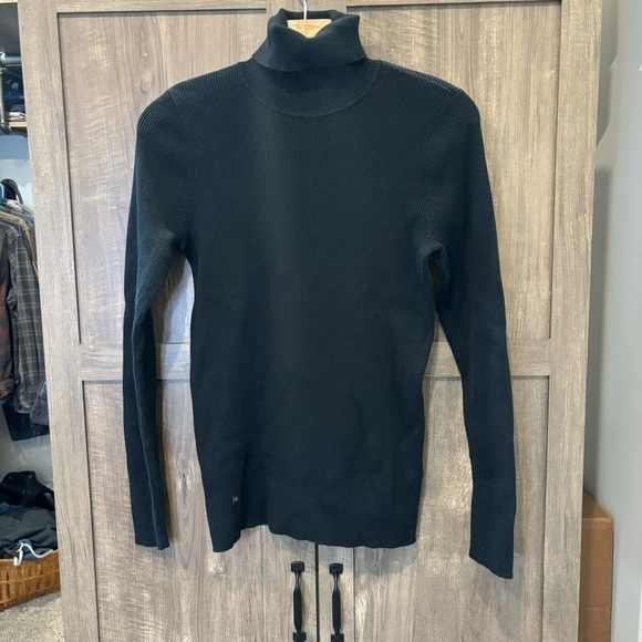 Lauren Ralph Lauren Large Preppy Long Sleeved Ribbed Knit Turtleneck Top Black - Picture 1 of 10
